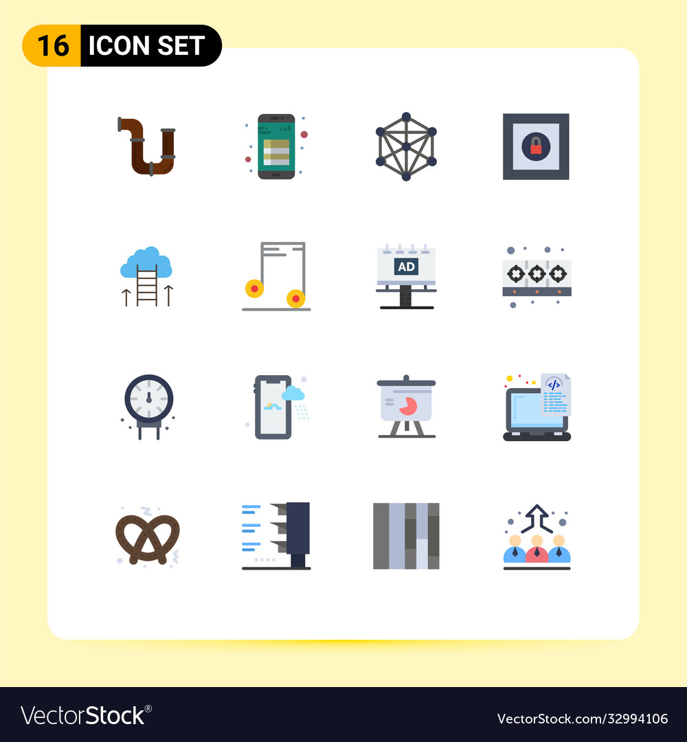 Modern set 16 flat colors pictograph career