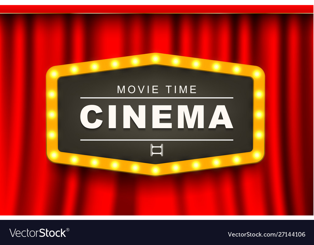 Movie theater advert in light bulb frame 3d banner