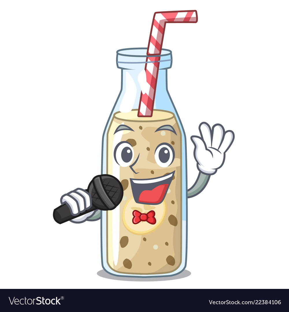 Singing Healthy Banana Smoothie In Cartoon Glass Vector Image