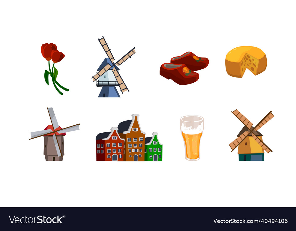 Symbols and landmarks of holland or flat Vector Image