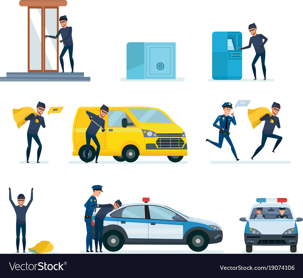 Thief penetrating bank stealing money arrest Vector Image