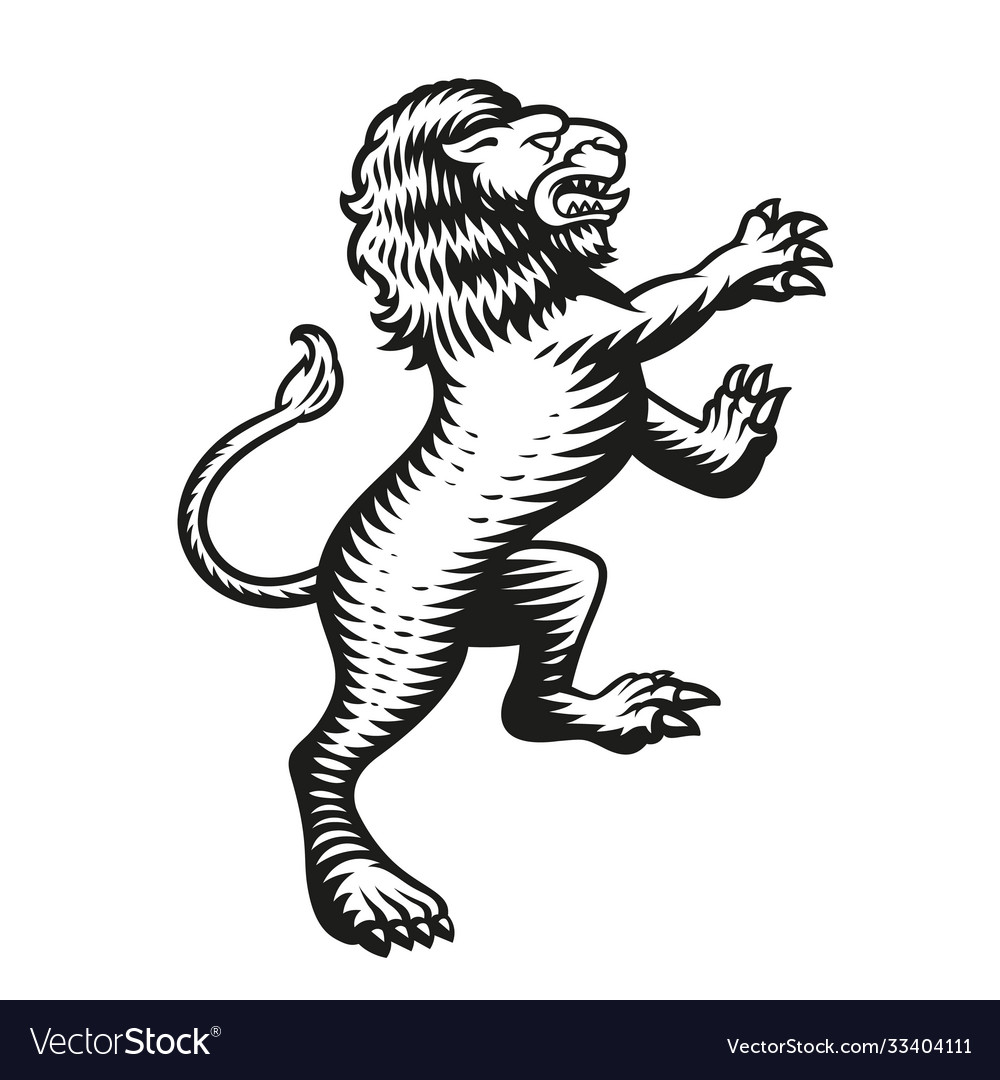 A heraldic lion in engraving style Royalty Free Vector Image