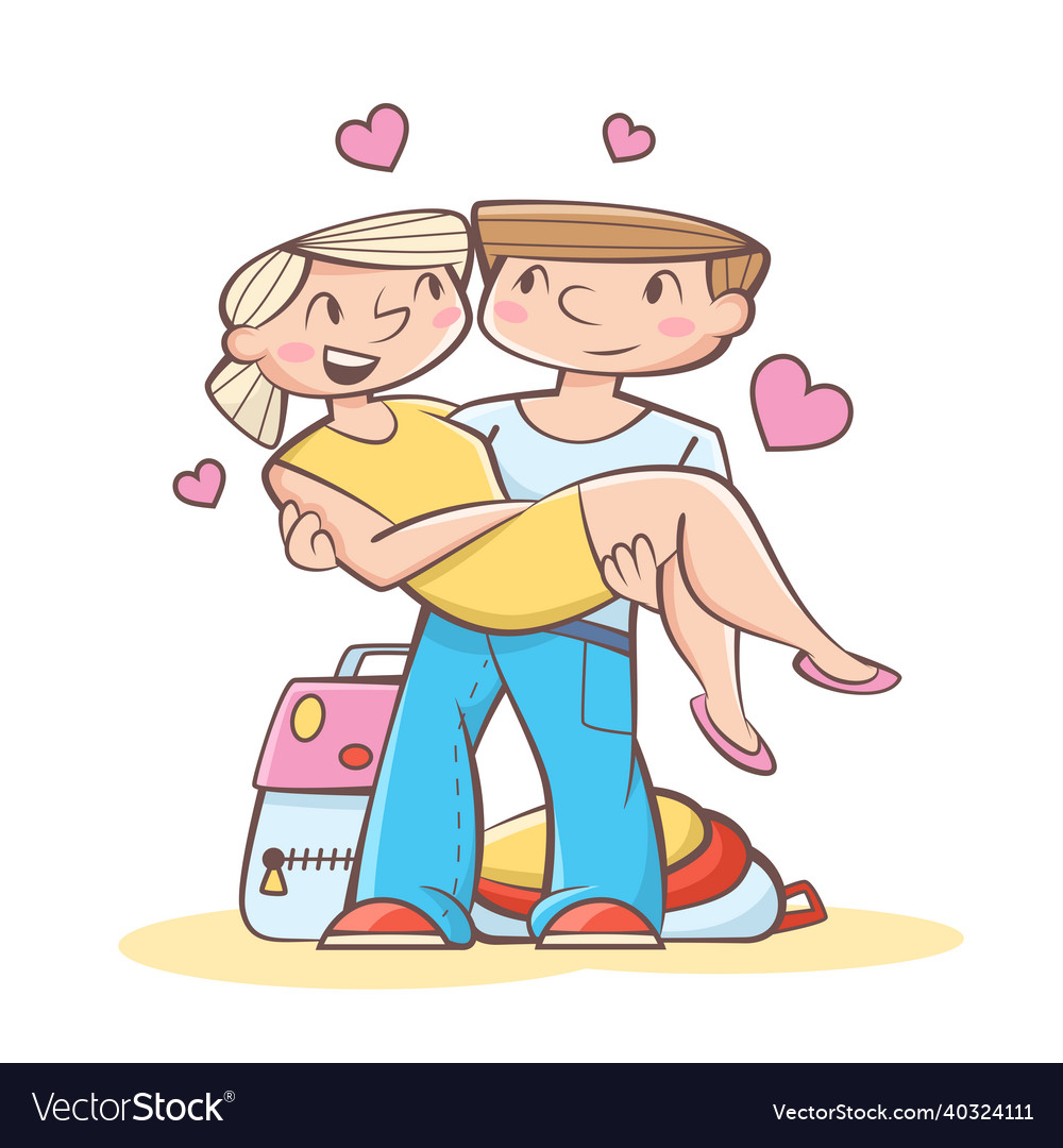 Boy holds a girl in his arms