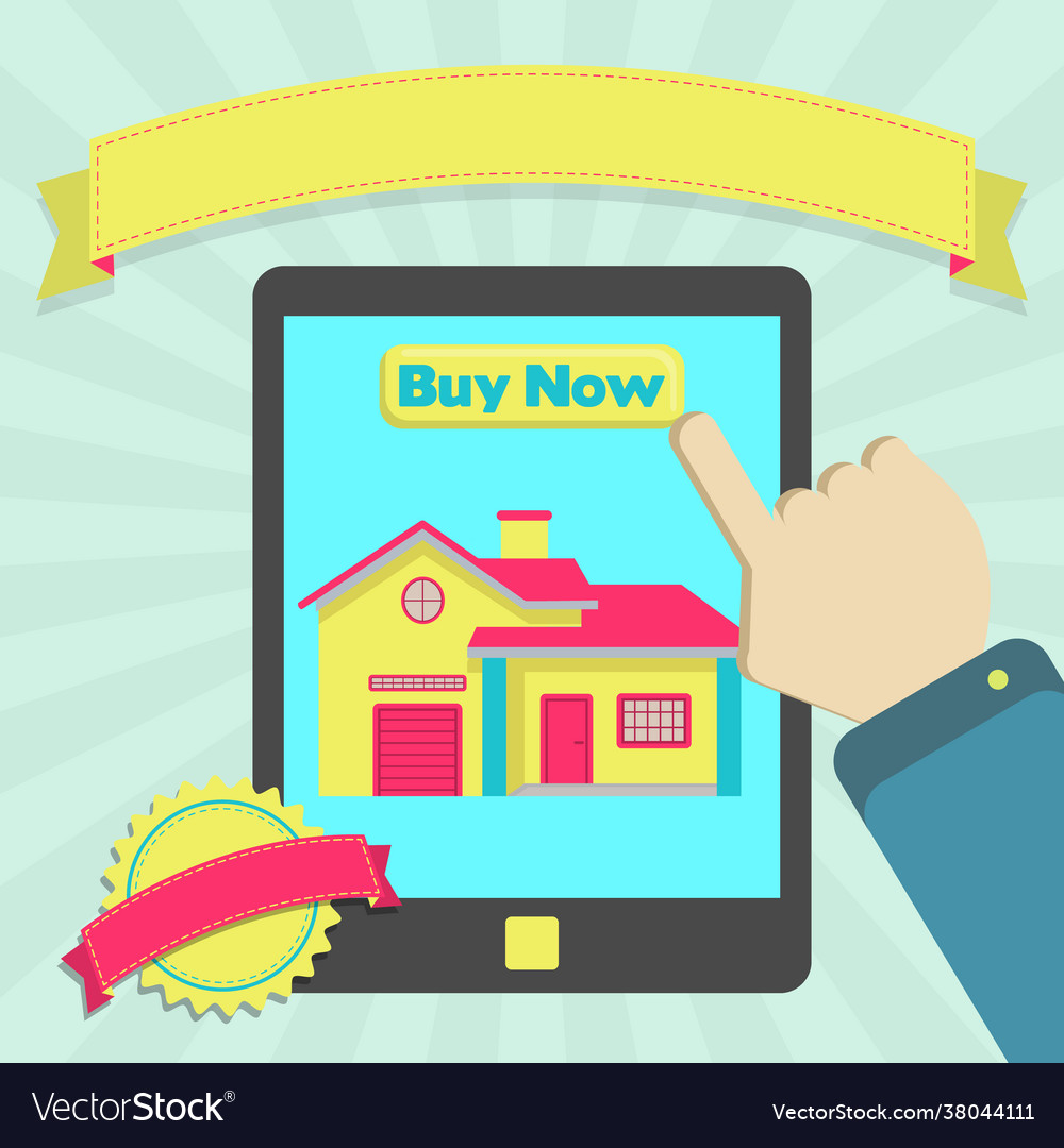 Buy house online through tablet Royalty Free Vector Image