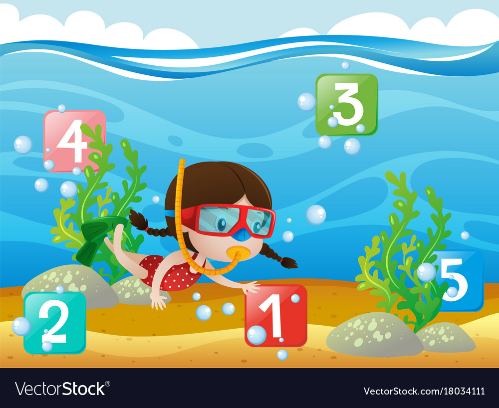 Counting numbers with girl diving underwater Vector Image