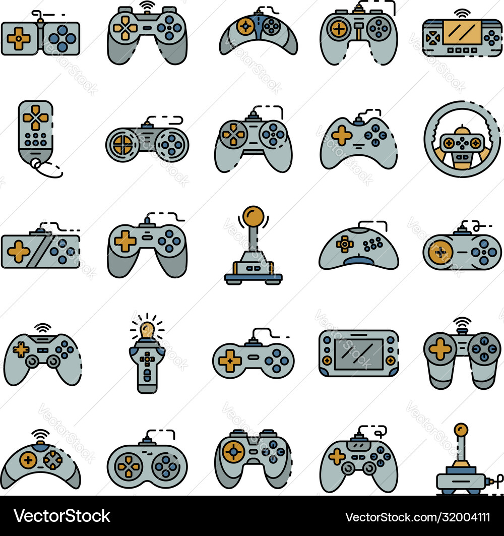 Joystick icons set flat Royalty Free Vector Image