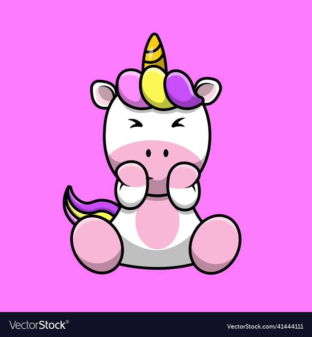 Shy cute unicorn sitting Royalty Free Vector Image