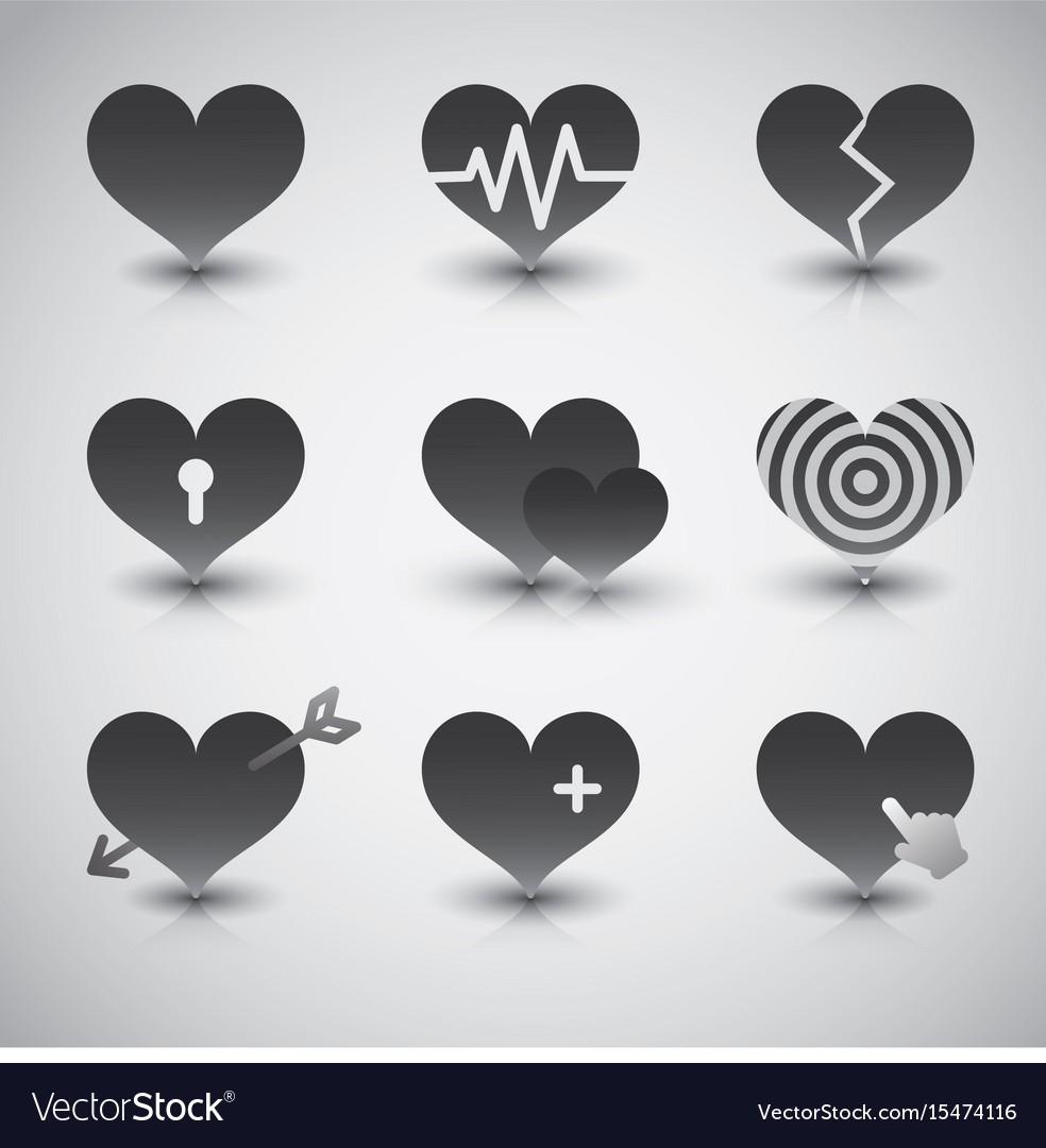 Black hearts icons set