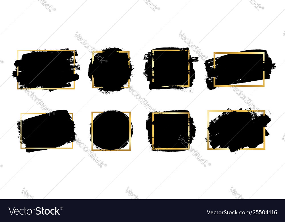 Brush strokes set gold text box isolated white vector image Brush strokes set gold text box isolated white