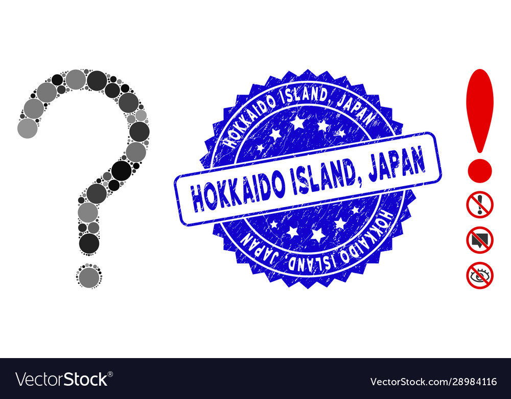 Collage question sign icon with textured hokkaido