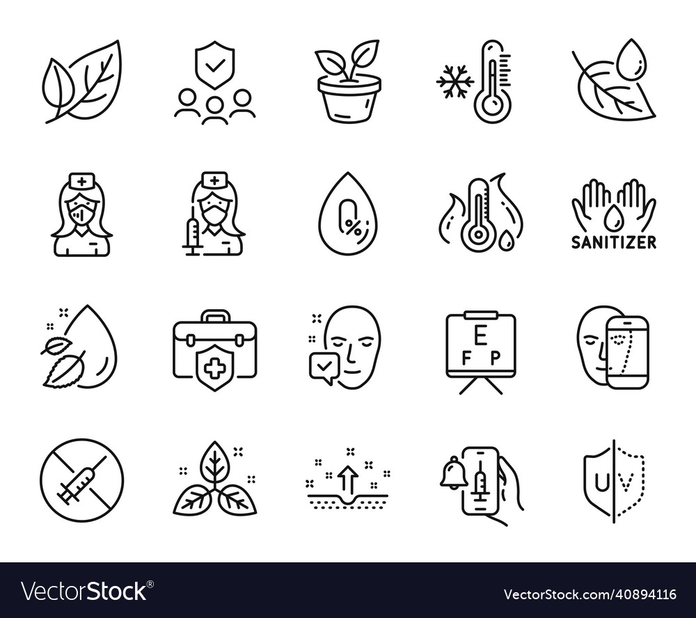 Set of leaf dew uv protection and face Royalty Free Vector