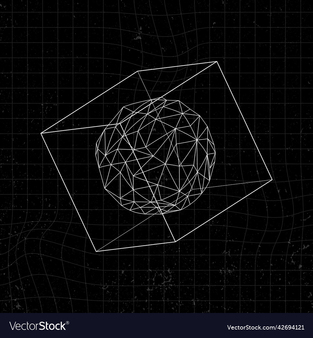 3d Icosahedron In A Cube On Black Background Vector Image