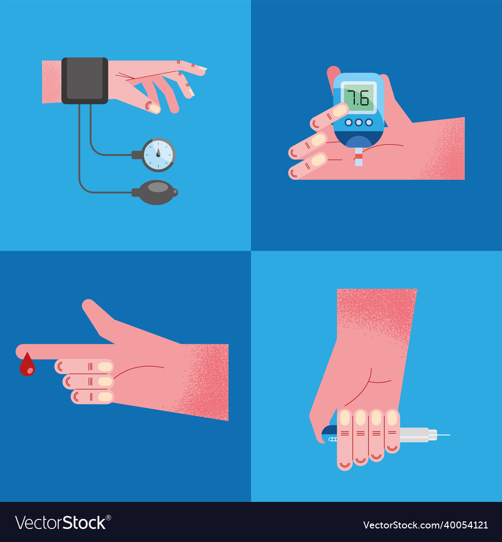 Four hands and glucose monitors Royalty Free Vector Image