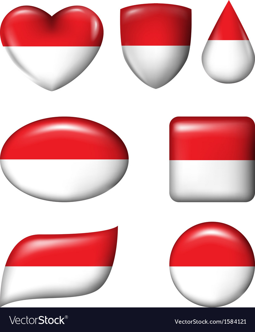 Indonesia And Monaco Flag In Various Shape Glossy Vector Image