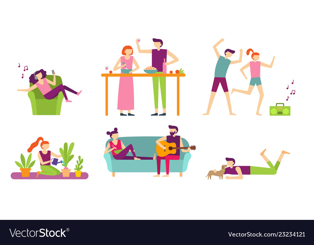 People recreation at home young couple spending Vector Image