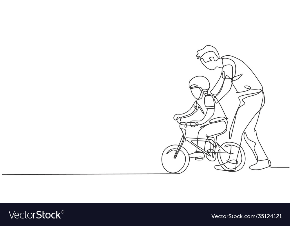 Single continuous line drawing young kids boy Vector Image