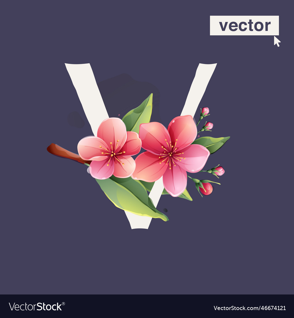 V Buchstaben-Logo mit sakura blühenden Blumen