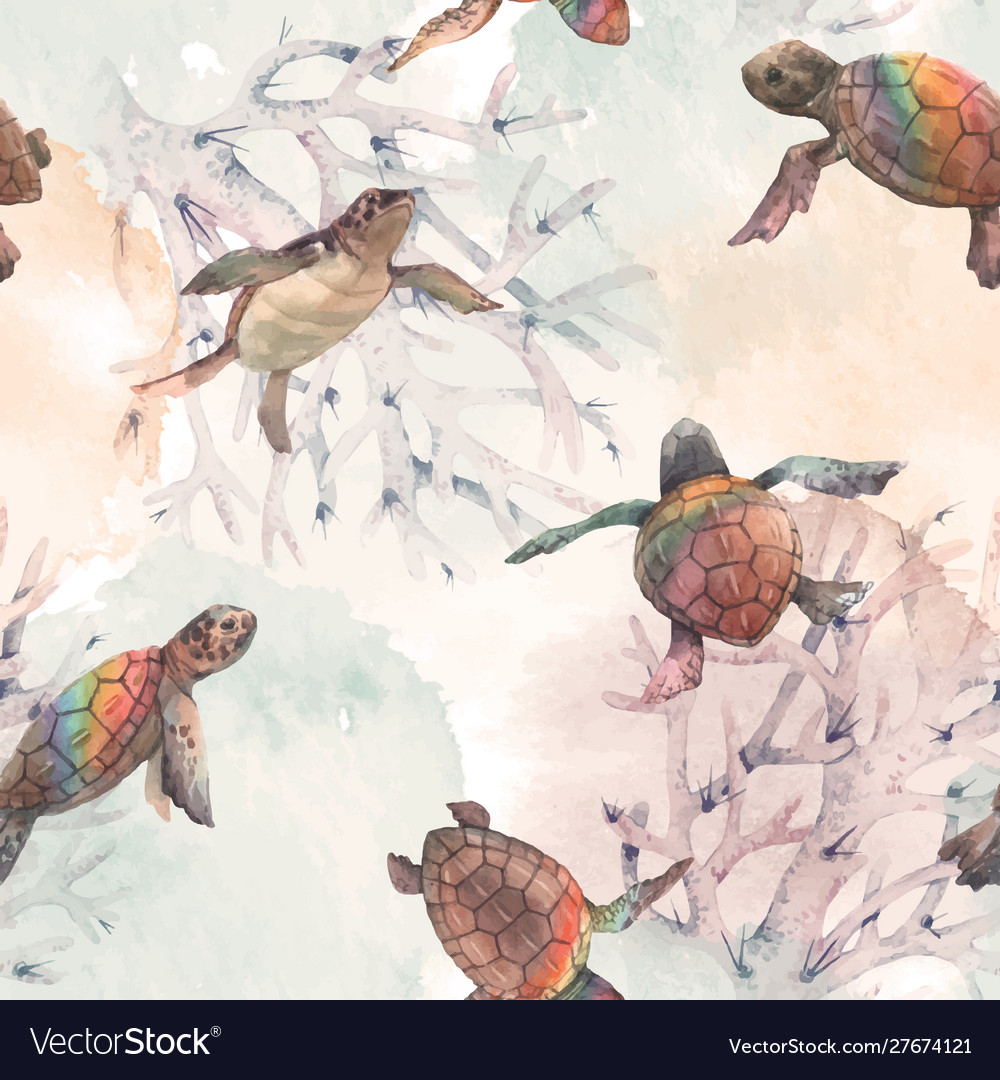 Watercolor rainbow small baby turtles