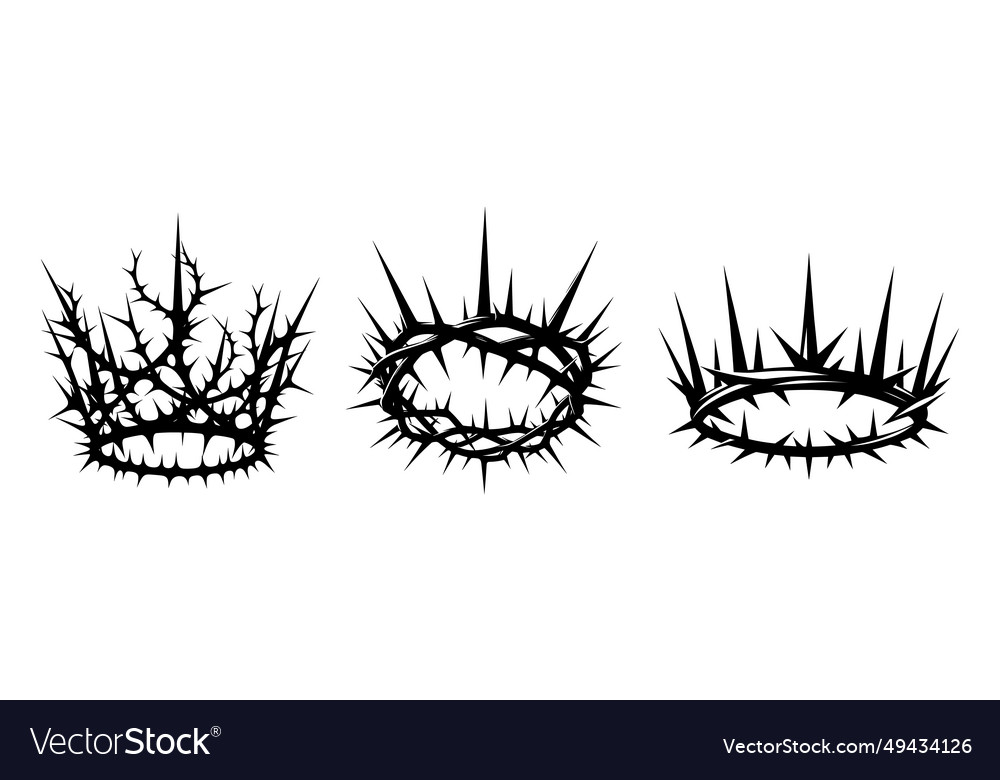 Crown of thorns icons set black silhouette