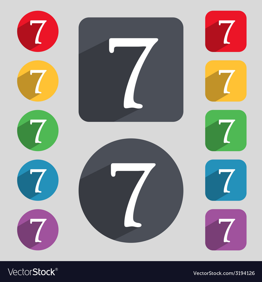 Number seven icon sign set of coloured buttons