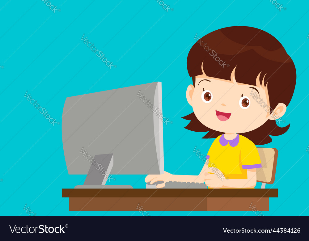 Student girl working with computer Royalty Free Vector Image