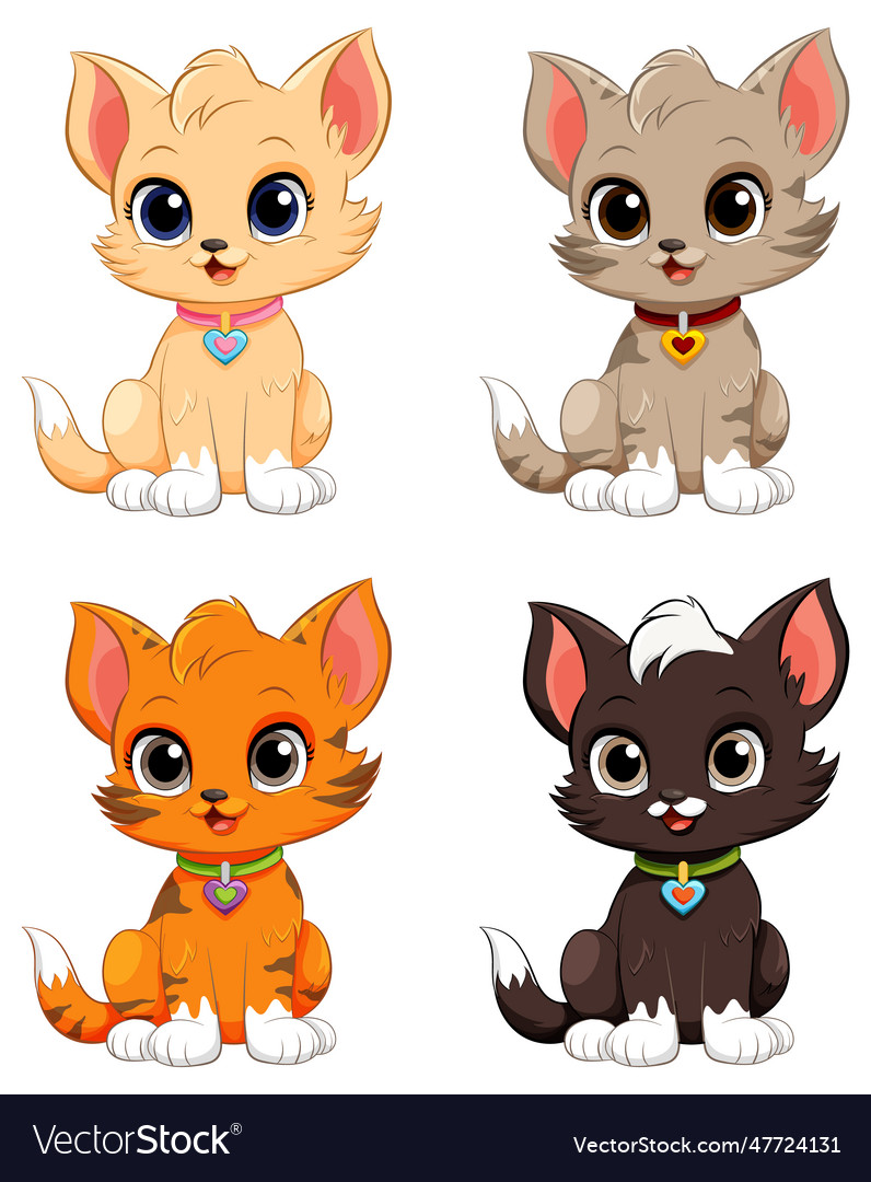 Adorable cat cartoon character collection Vector Image