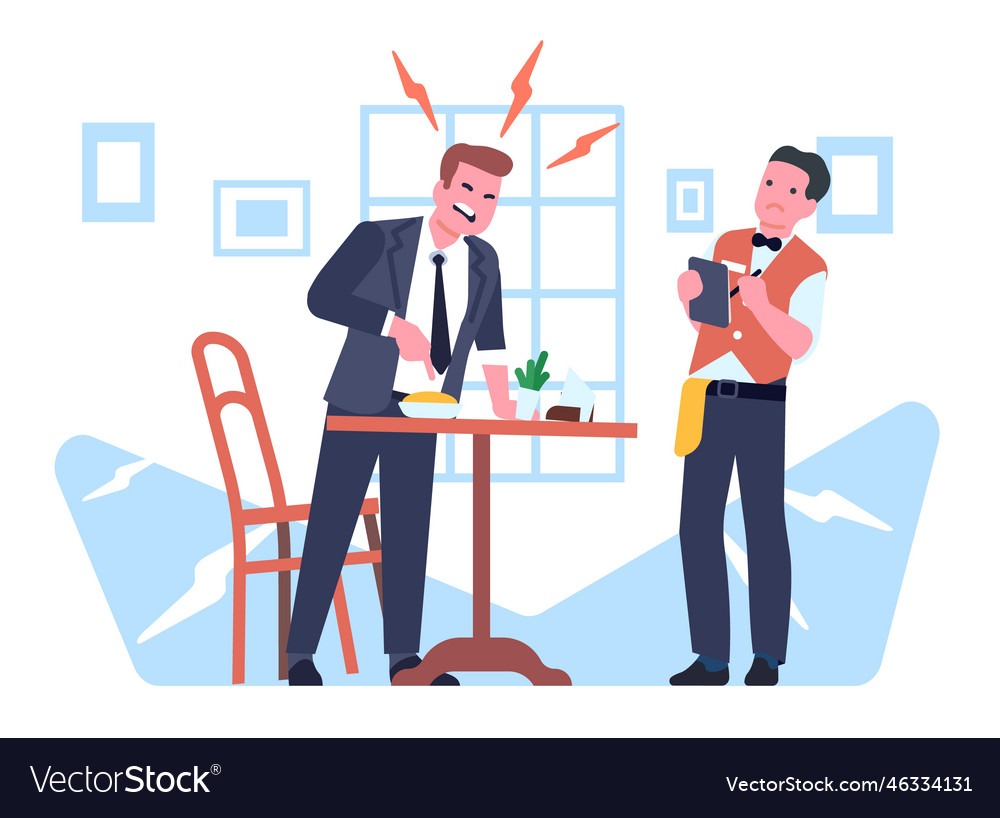 Angry Male Customer In Restaurant Yells At Waiter Vector Image