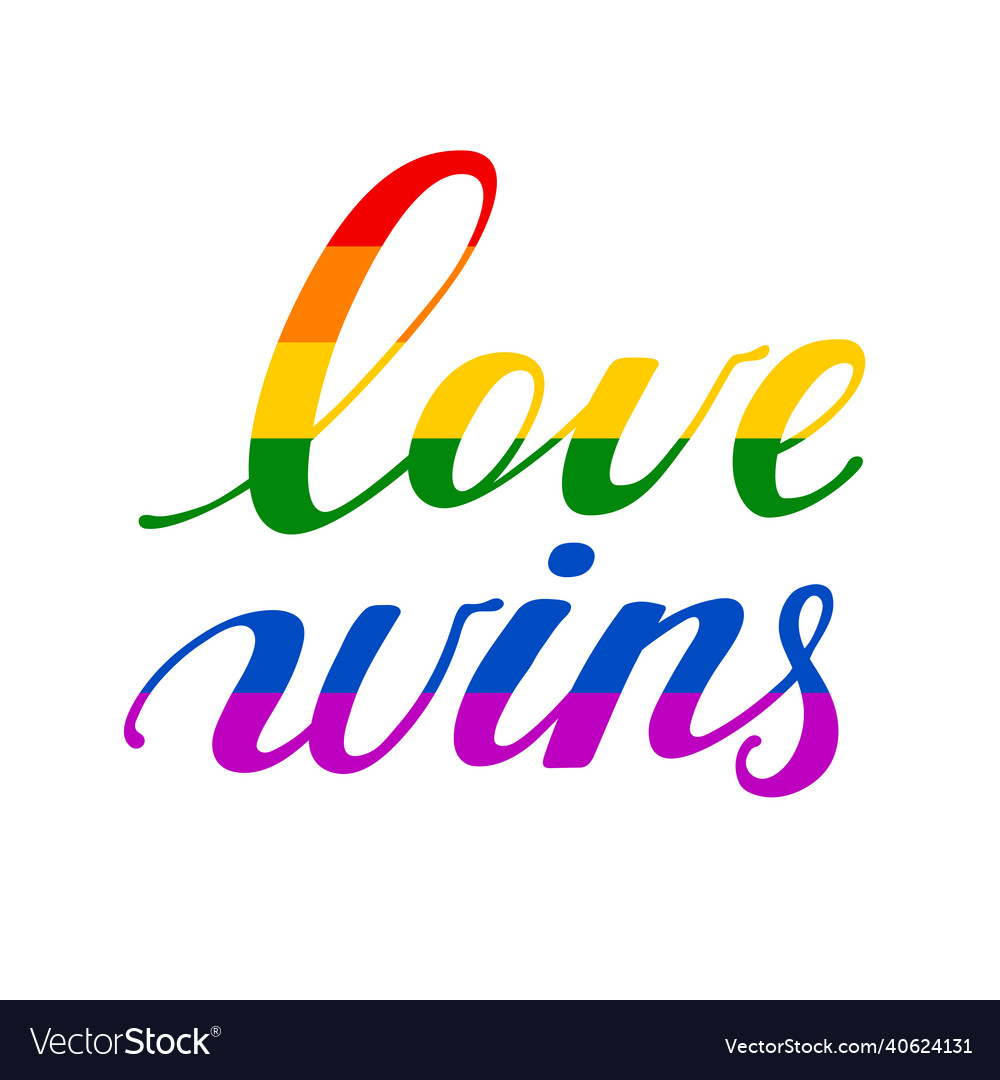 Love wins hand drawn lettering quote in rainbow Vector Image