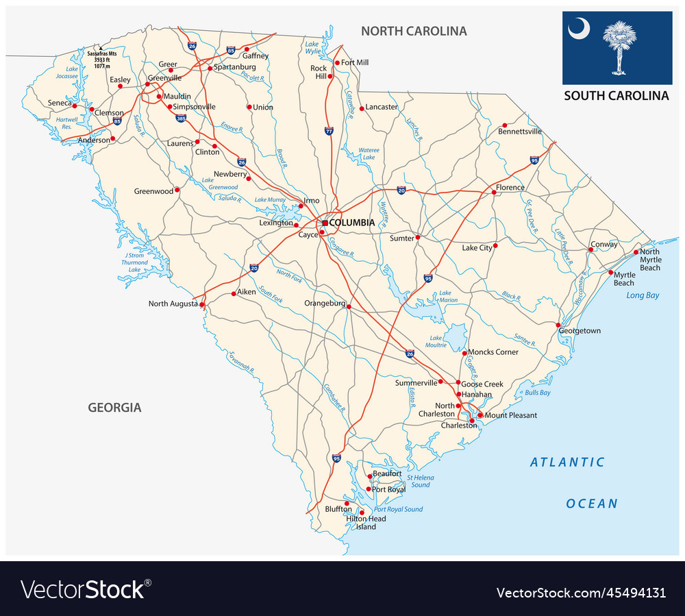 south-carolina-federal-state-road-map-with-flag-vector-image