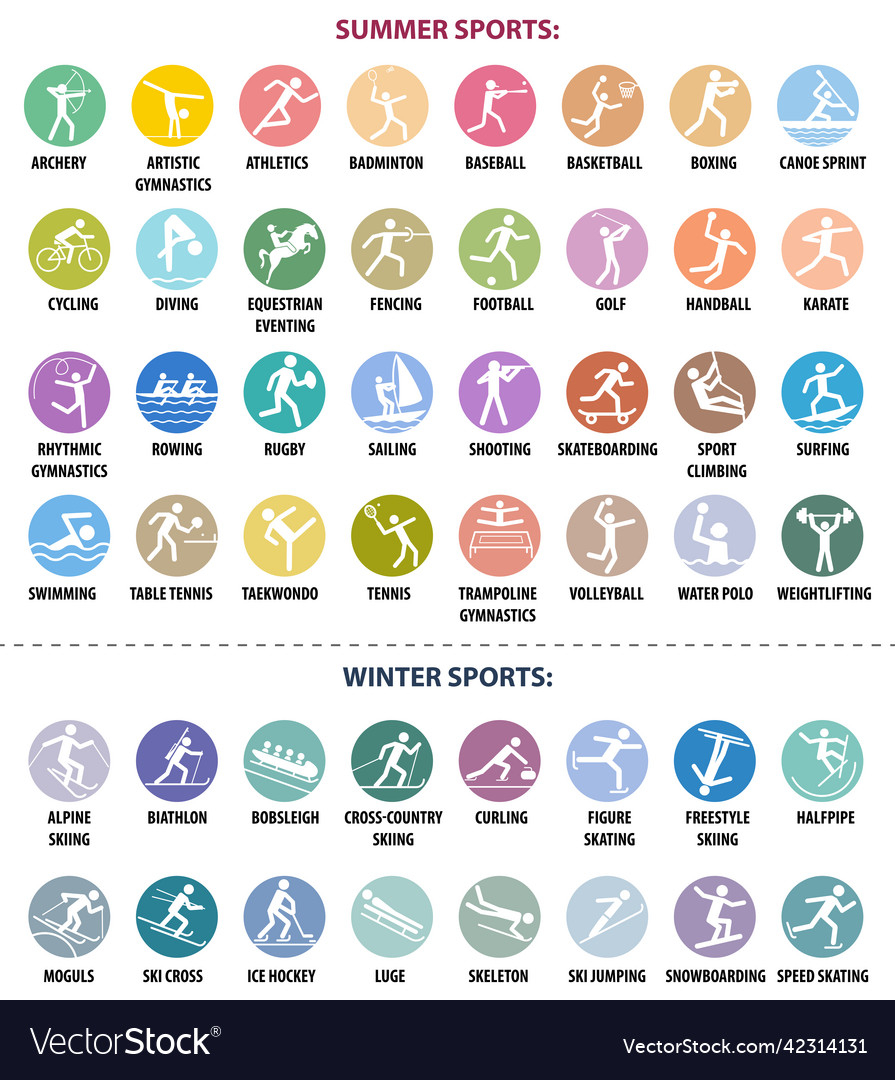 Summer and winter sports icons isolated Royalty Free Vector