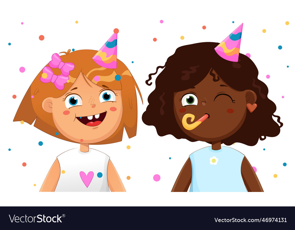 Two funny little smiling girls cartoon characters