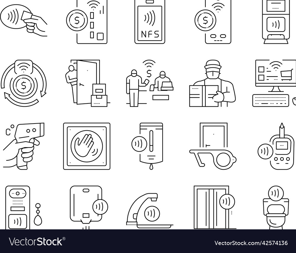 Contactless system technology icons set