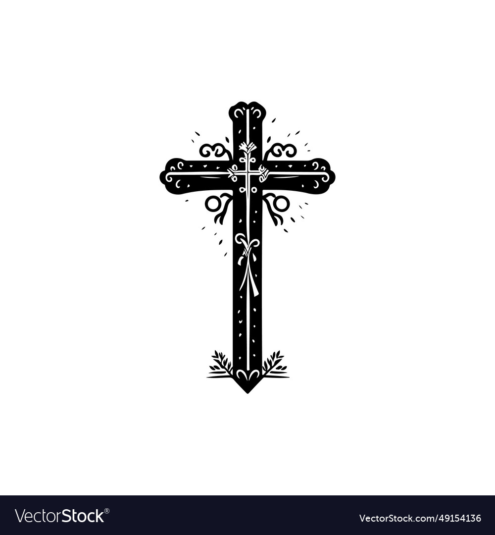 Cross icon hand draw black colour day of the dead Vector Image