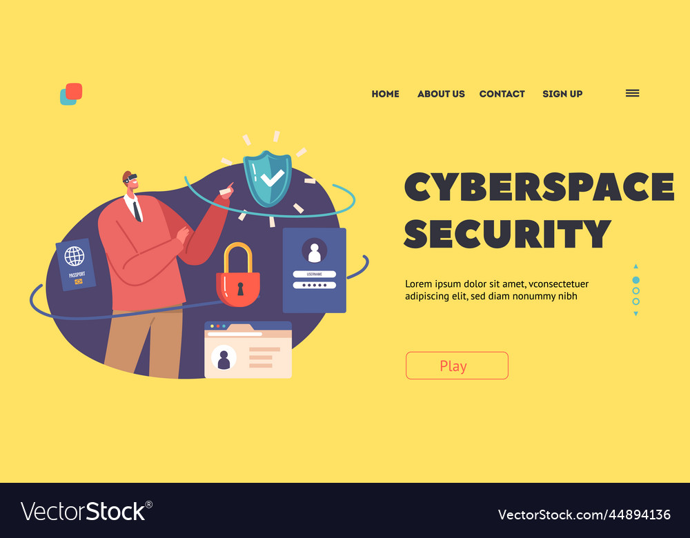 Cyberspace security landing page template man Vector Image