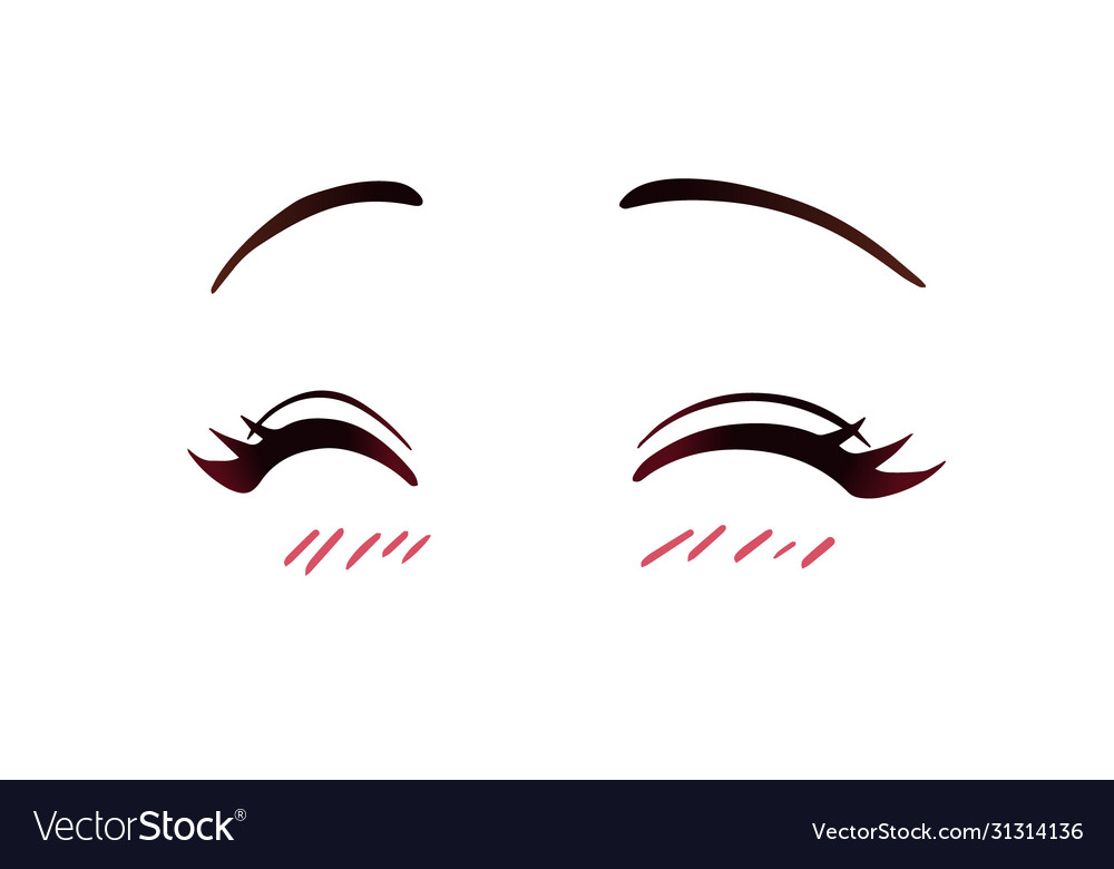 Happy Anime Style Big Blue Eyes Hand Drawn Vector Illustration