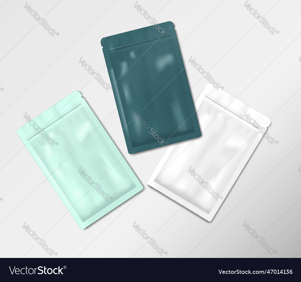 Plastic sachet packets with tear notches mock-up Vector Image