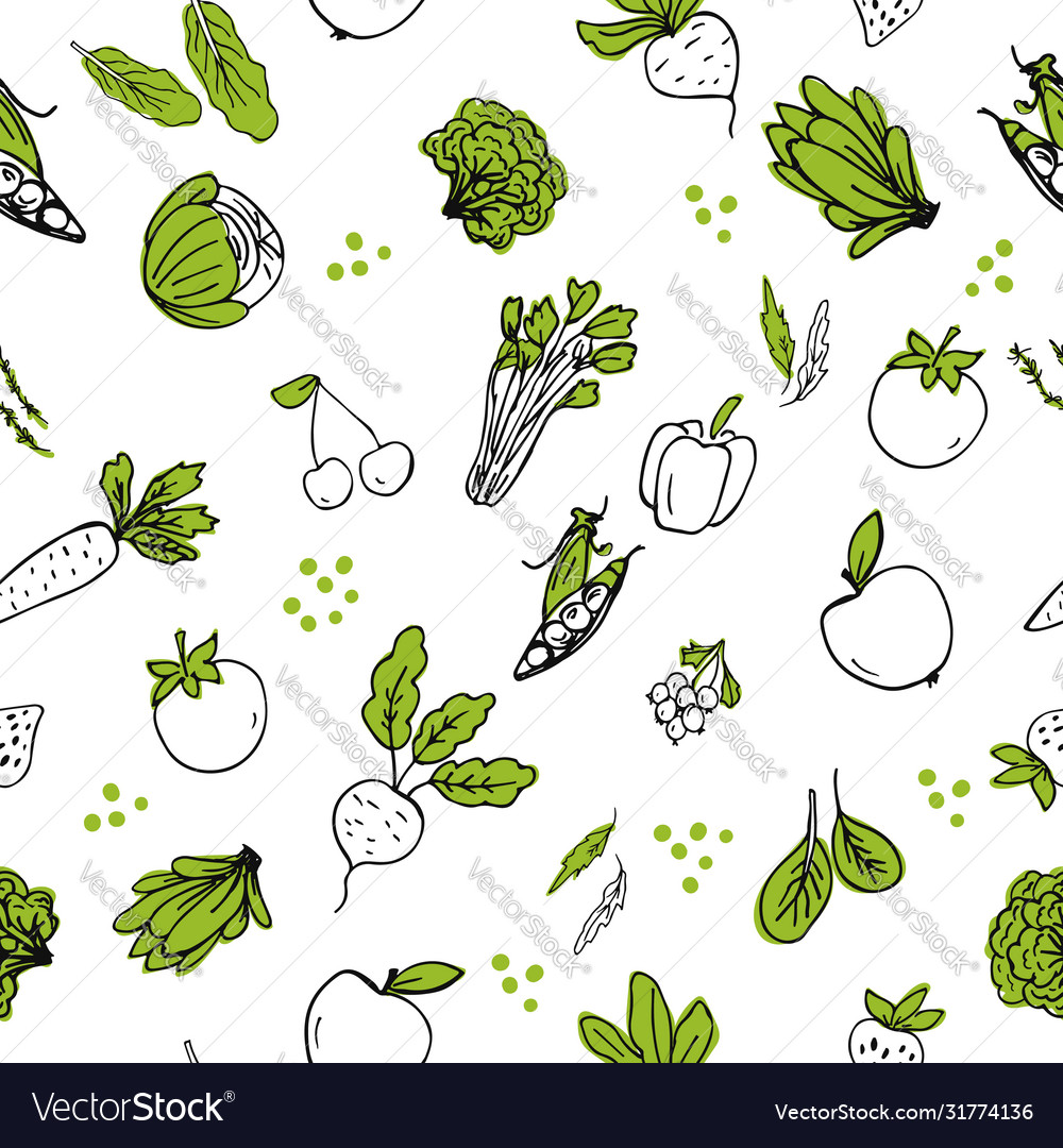 Seamless pattern with hand drawn vegetables