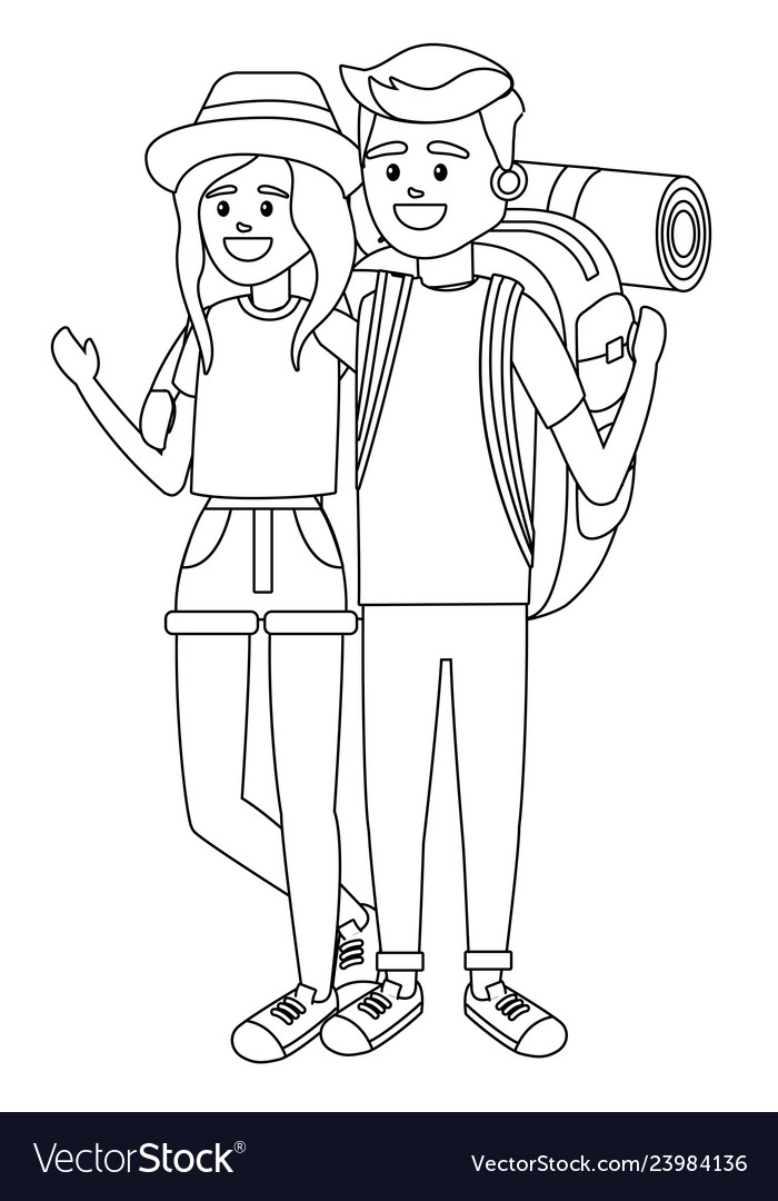 Tourist couple cartoon