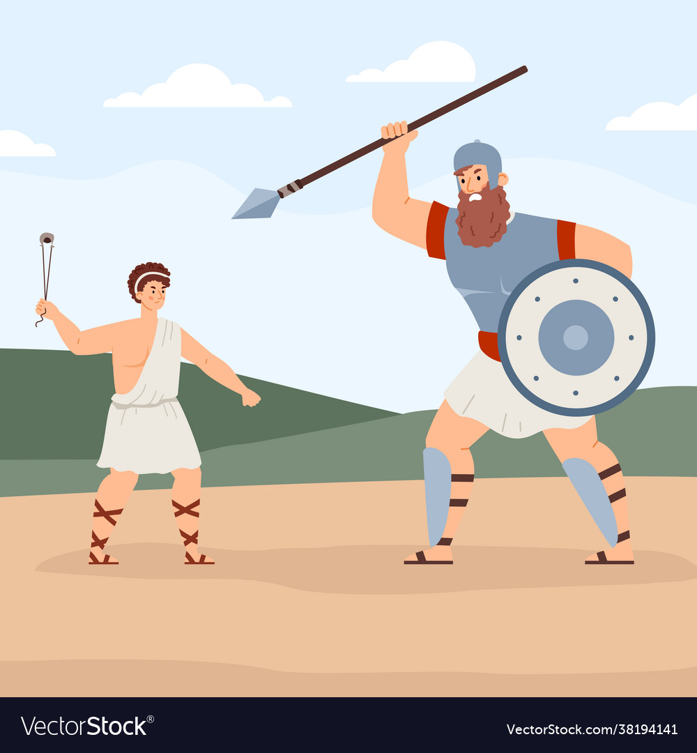 Fight bible characters goliath and david a flat Vector Image Fight bible characters goliath and david a flat Vector Image