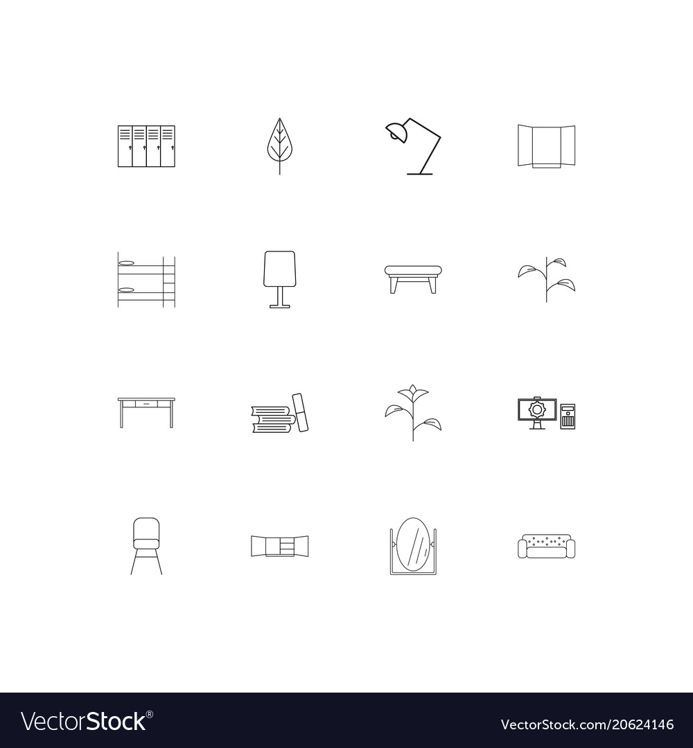 Furniture simple linear icons set outlined