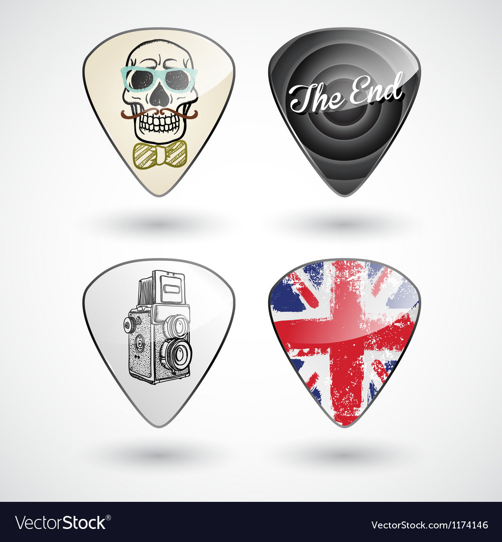 Guitar picks or plectrums with custom designs