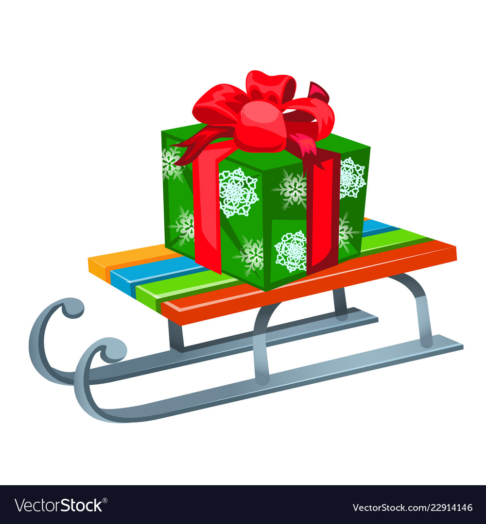 Iron sleigh with festive gift box isolated Vector Image