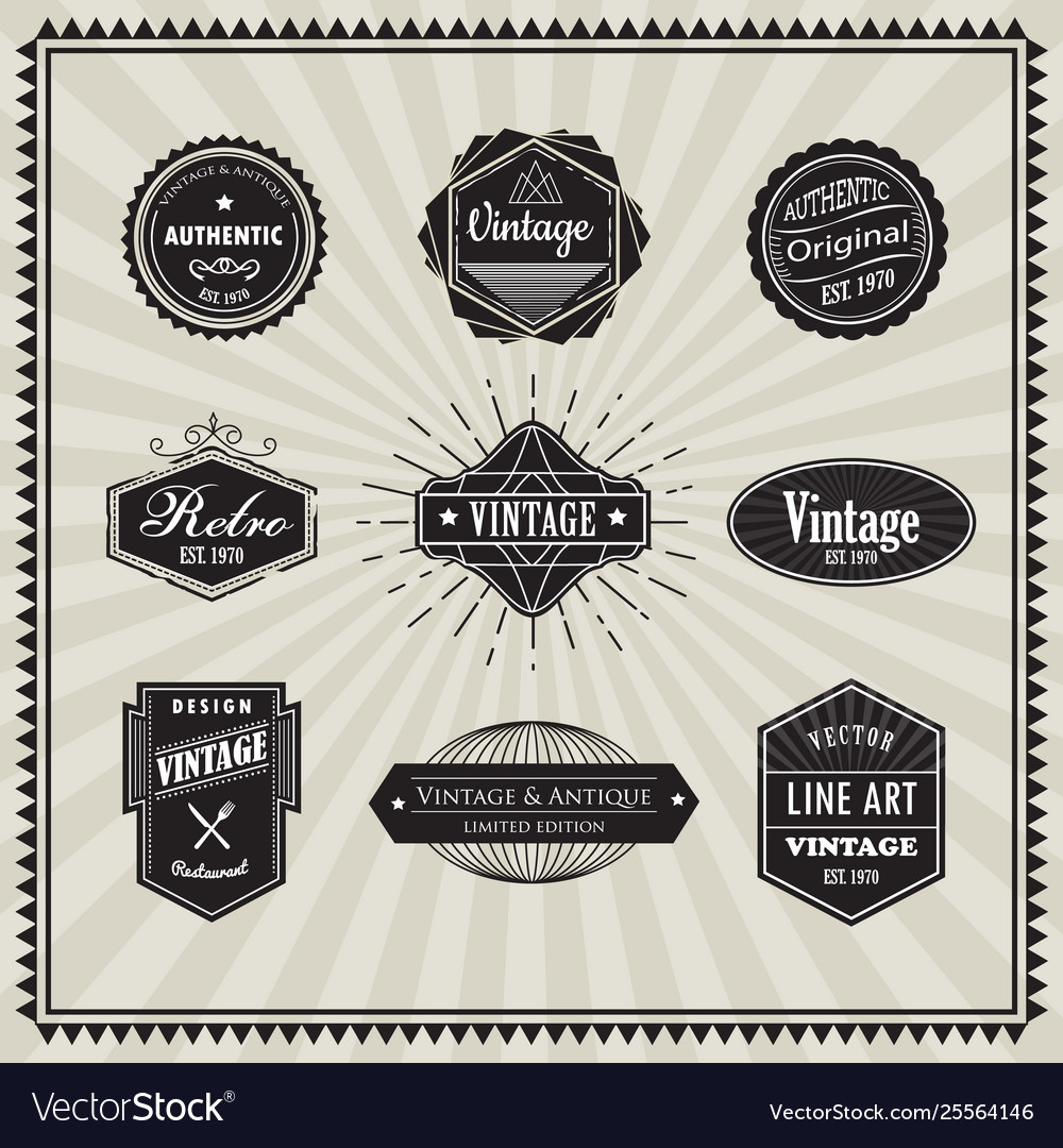 Set retro vintage badge linear thin line art Vector Image