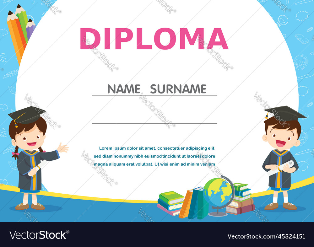 Cute diploma certificate template for school Vector Image