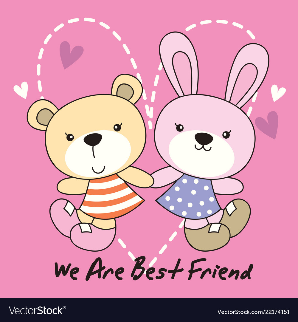 Rabbit and bear with love background Royalty Free Vector