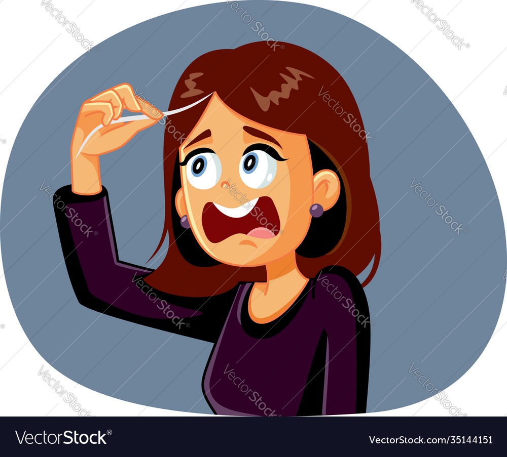 Woman reacting to first gray hair cartoon Vector Image Woman reacting to first gray hair cartoon Vector Image