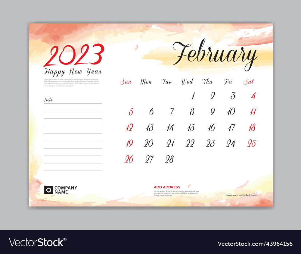 Desk calendar 2023 template february Royalty Free Vector