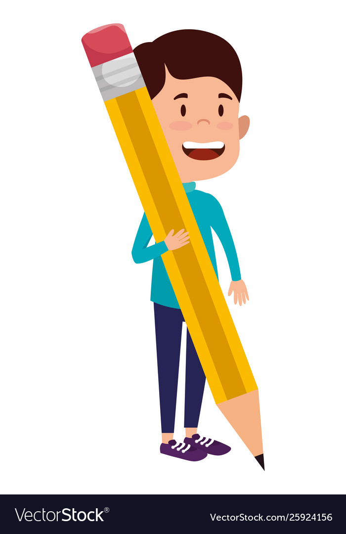 Happy student boy writing with pencil Royalty Free Vector