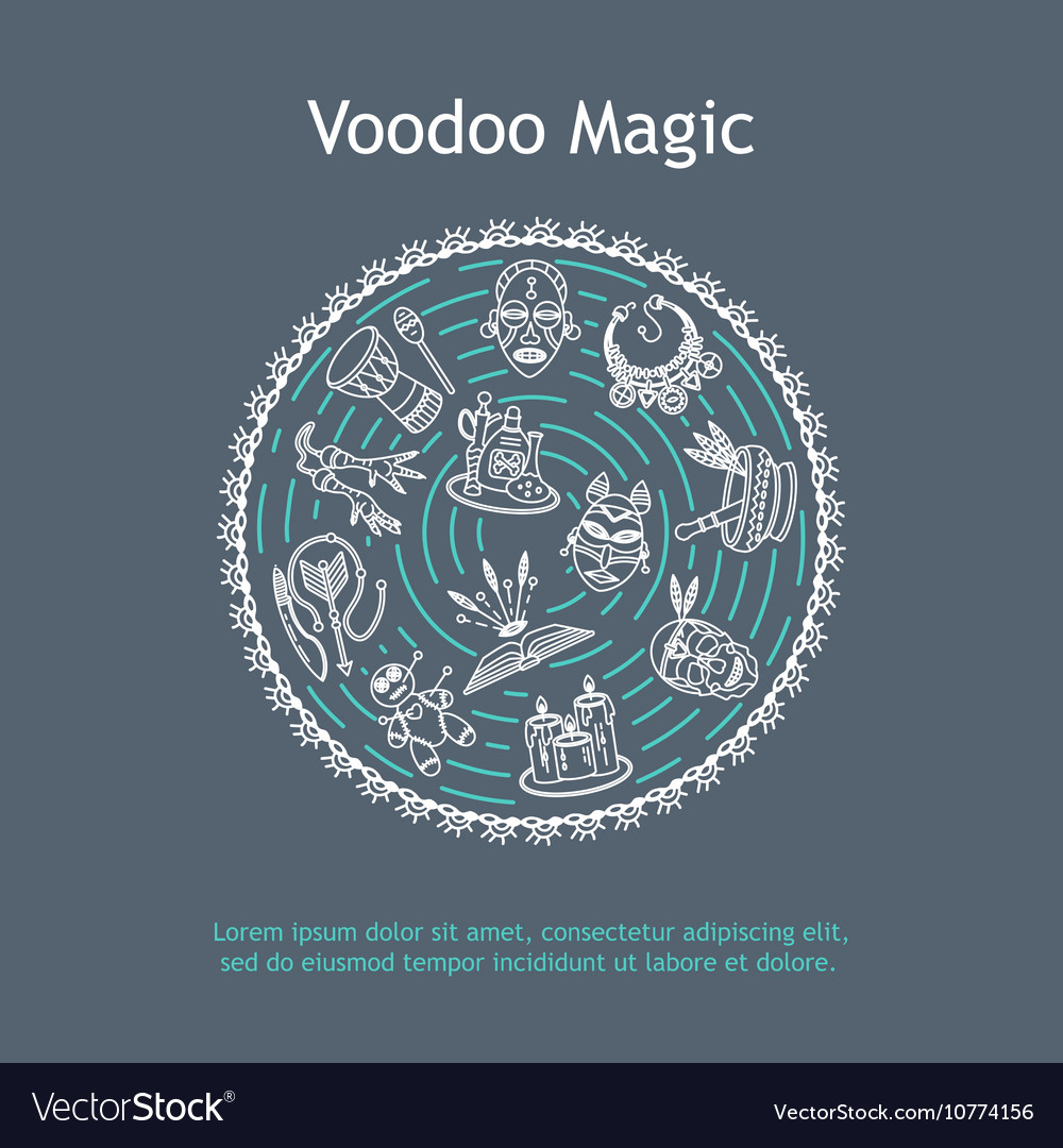 Modern card with voodoo magic line icons