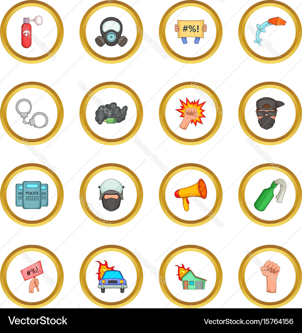 Protest items icons circle Royalty Free Vector Image